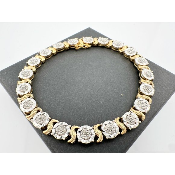Beautiful Two Tone 1 Ct Diamond Bracelet - Sterling Silver Gold Plate S Curves - Picture 2 of 11